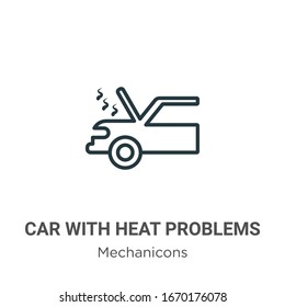 Car with heat problems outline vector icon. Thin line black car with heat problems icon, flat vector simple element illustration from editable mechanicons concept isolated stroke on white background