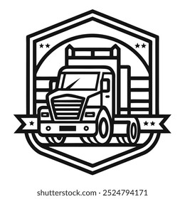 Car and heavy-duty truck line art logo icon in vector artwork design, ideal for automotive branding, transportation, and logistics industries. Perfect for commercial vehicle logos and branding.