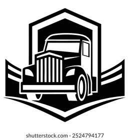 Car and heavy-duty truck line art logo icon in vector artwork design, ideal for automotive branding, transportation, and logistics industries. Perfect for commercial vehicle logos and branding.