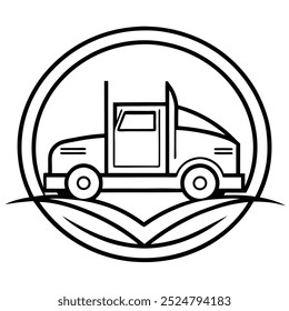 Car and heavy-duty truck line art logo icon in vector artwork design, ideal for automotive branding, transportation, and logistics industries. Perfect for commercial vehicle logos and branding.