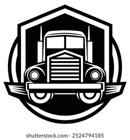 Car and heavy-duty truck line art logo icon in vector artwork design, ideal for automotive branding, transportation, and logistics industries. Perfect for commercial vehicle logos and branding.