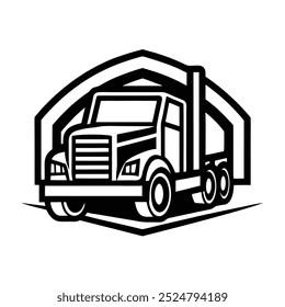 Car and heavy-duty truck line art logo icon in vector artwork design, ideal for automotive branding, transportation, and logistics industries. Perfect for commercial vehicle logos and branding.