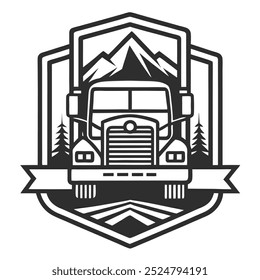 Ícone do logotipo da arte da linha do caminhão de serviço pesado no projeto da arte da arte vetorial, ideal para a marca automotiva, transporte e indústrias de logística. Perfeito para logotipos e marcas de veículos comerciais.