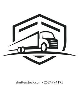 Car and heavy-duty truck line art logo icon in vector artwork design, ideal for automotive branding, transportation, and logistics industries. Perfect for commercial vehicle logos and branding.