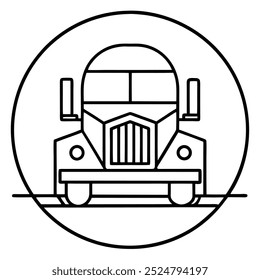 Car and heavy-duty truck line art logo icon in vector artwork design, ideal for automotive branding, transportation, and logistics industries. Perfect for commercial vehicle logos and branding.