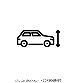 Icono de contorno de altura del automóvil. Ilustración de línea negra de especificación del automóvil.