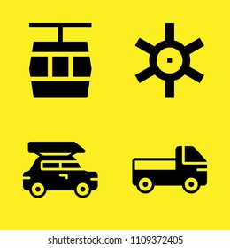 car, helm, cable car cabin and truck vector icon set. Sample icons set for web and graphic design