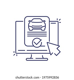 Car History Report, Online Check Line Icon