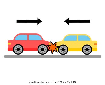 Un auto chocó contra otra Ilustración vectorial de autos para explicarle la ley Pascal. Material de aprendizaje STEM o STEAM. Elemento de propósito educativo Arte de Clip. Aprendizaje físico