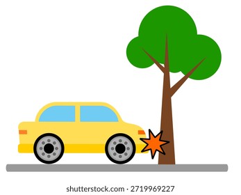 Car hit tree clip art vector illustration for pascal law explanation. STEM or STEAM learning material. Educational purpose element clip art. Physic learning