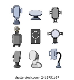 car holder phone set cartoon. cell smart, mobile dashboard, free navigation car holder phone sign. isolated symbol vector illustration