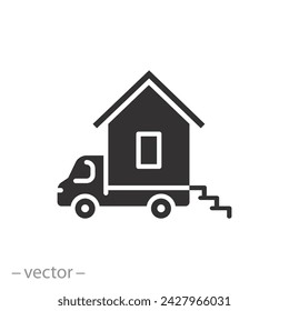 car for home icon, motorhome, house on wheels, camper van, flat symbol on white background - vector illustration