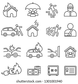 Car and home insurance line icon set