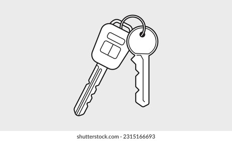 Car and home keys icon sign outline vector graphic illustration security and owner concept