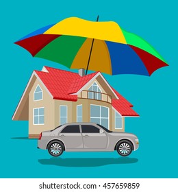car and home protection, insurance, flat design, vector illustration