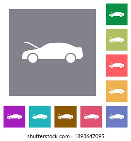Car hood open dashboard indicator flat icons on simple color square backgrounds