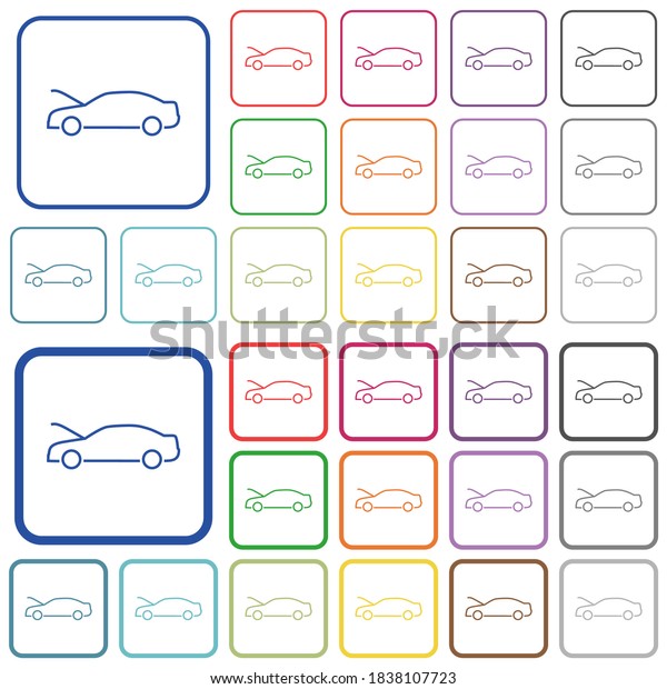 Car hood open\
dashboard indicator color flat icons in rounded square frames. Thin\
and thick versions\
included.