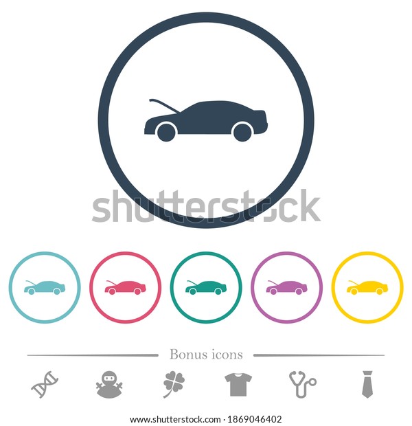 Car hood open dashboard indicator\
flat color icons in round outlines. 6 bonus icons\
included.