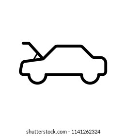The car with hood open, simple design, stroke outline style. Line vector. Isolate on white background.