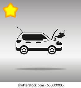 car with the hood up receiving fluid in the engine black Icon button logo symbol concept high quality on the gray background