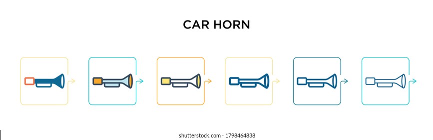 Car horn vector icon in 6 different modern styles. Black, two colored car horn icons designed in filled, outline, line and stroke style. Vector illustration can be used for web, mobile, ui