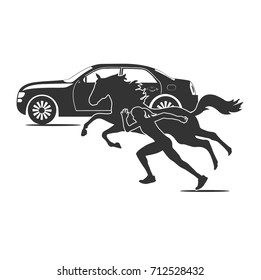 car horse and running girl, speed theme, vector illustration