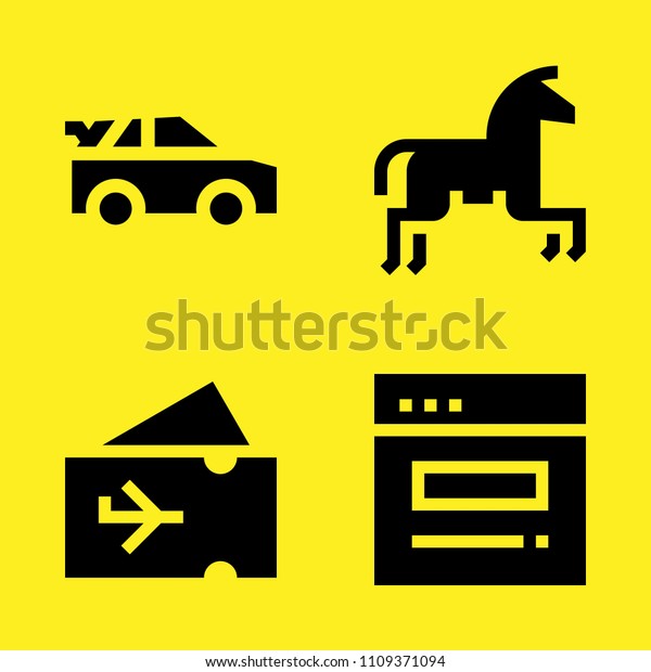 car, horseriding, plane\
ticket and browser vector icon set. Sample icons set for web and\
graphic design