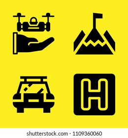 car, hotel, drone and mountain vector icon set. Sample icons set for web and graphic design