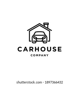 Car And House Logo Icon Vector, Car Out From Garage, Concept For Insurance, Vehicle Dealership And Garage In Trendy Simple Minimal Modern Style Illustration.