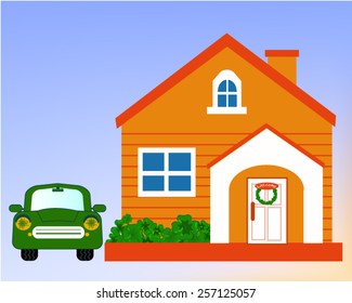 Car and house vector illustration.