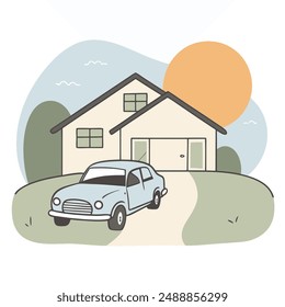 Diseño de Ilustración vectorial de coches y casas.