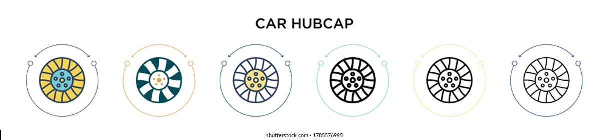 Car hubcap icon in filled, thin line, outline and stroke style. Vector illustration of two colored and black car hubcap vector icons design can be used for mobile, ui, web