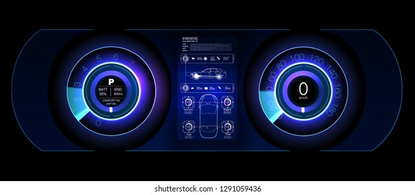 Car HUD Dashboard. Abstract virtual graphic touch user interface. Futuristic user interface HUD and Infographic elements.