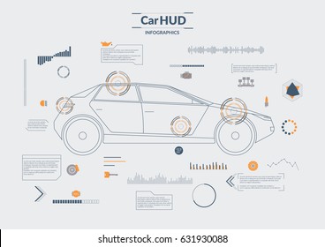 Car HUD interface. Abstract virtual graphic touch user interface. Cars infographic. Vector illustration.