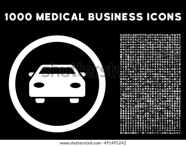 Car\
icon with 1000 medical business white vector design elements.\
Collection style is flat symbols, black\
background.