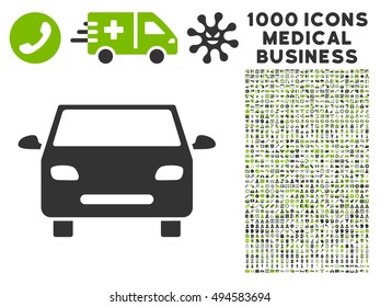 Car icon with 1000 medical commercial eco green and gray vector pictograms. Clipart style is flat bicolor symbols, white background.
