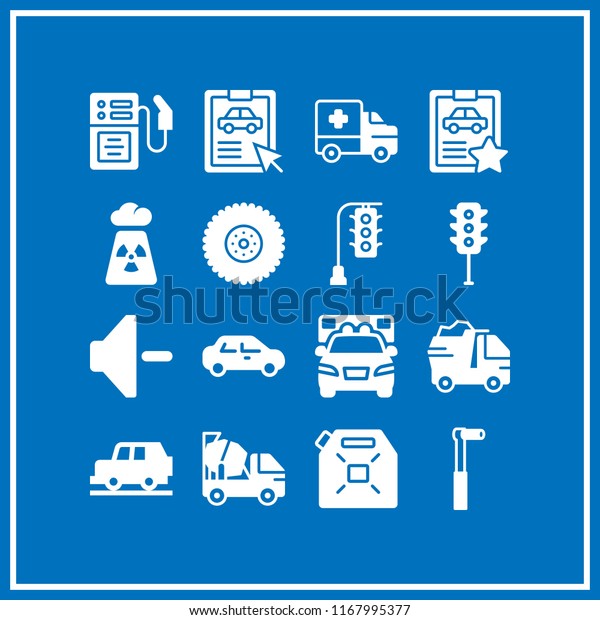car icon. 16 car\
vector set. jeep, gasoline, car repair and ratchet icons for web\
and design about car theme