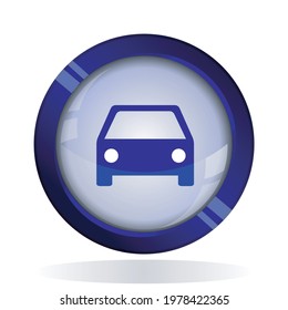 Car icon. 3d round button blue vector icon for web, mobile app icon.