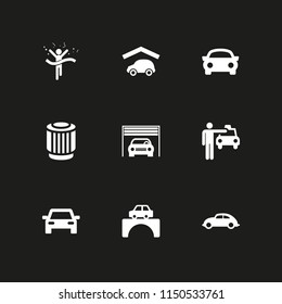 car icon. 9 car set with race, pulley, sports car and traffic vector icons for web and mobile app