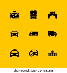 car icon. 9 car set with traffic, van, truck and automobile vector icons for web and mobile app
