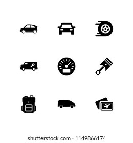 car icon. 9 car set with traffic, speed, van and truck vector icons for web and mobile app