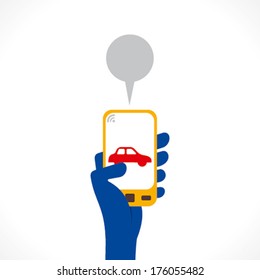 car icon or app display on mobile phone hold in hand vector