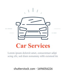 Car icon, auto services concept, vector linear design