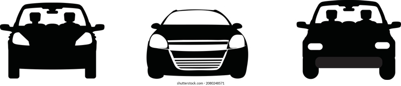 Car icon. Auto vehicle isolated. Transport icons. Automobile silhouette front view. Sedan car, vehicle or automobile symbol on white background, stock vector