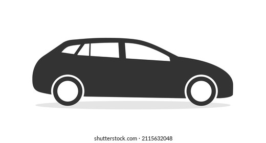 Car icon. Automobile silhouette. Black pictogram symbol of auto. Hatchback or van car. Simple modern icon isolated on white background. Vehicle flat illustration. Vector.