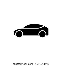 Car Icon, Automobile symbol in black flat design on white background