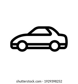 Car icon. Black contour linear silhouette. Side view. Vector flat graphic illustration. The isolated object on a white background. Isolate.