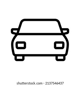 Icono de coche. Silueta lineal de contorno negro. Vista frontal. Ilustración gráfica plana vectorial simple. Objeto aislado sobre un fondo blanco. Aislar.