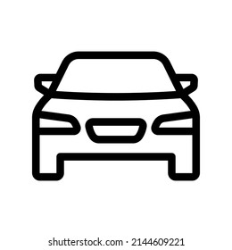 Car icon. Black contour linear silhouette. Front view. Vector simple flat graphic illustration. Isolated object on a white background. Isolate.