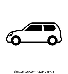 Icono de coche. Silueta lineal de contorno negro. Vista lateral. trazos editables. Ilustración gráfica plana vectorial simple. Objeto aislado sobre un fondo blanco. Aislar.